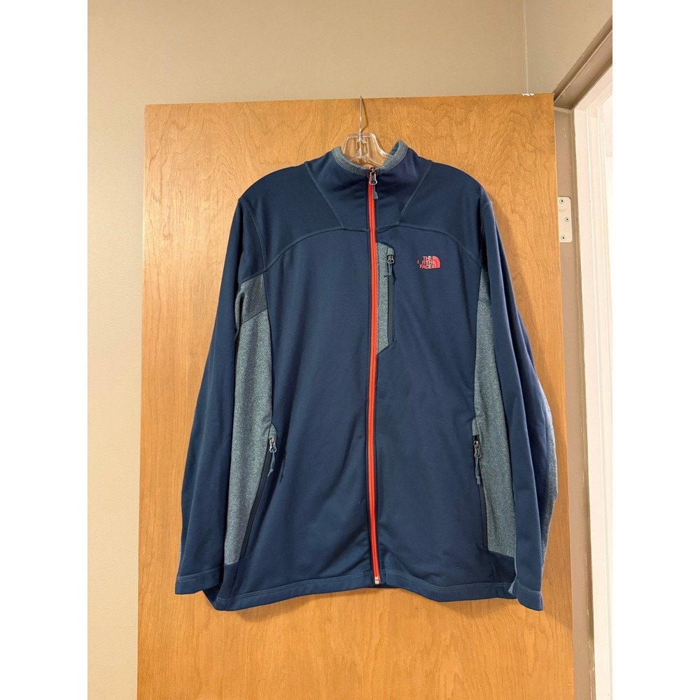 The North Face Mens XL Full Zip Fleece Jacket Navy Gray Orange Trim Colorblock